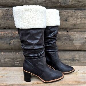 Mia Amore NEW!! Katerina Black Slouchy, Sherpa Cuff, Over The Knee Boots. WMS 9W